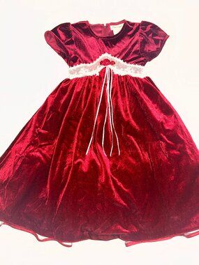 VTG Rare, Too! Edition Dress Girls 5 Burgundy Velvet Cottagecore Victorian 798